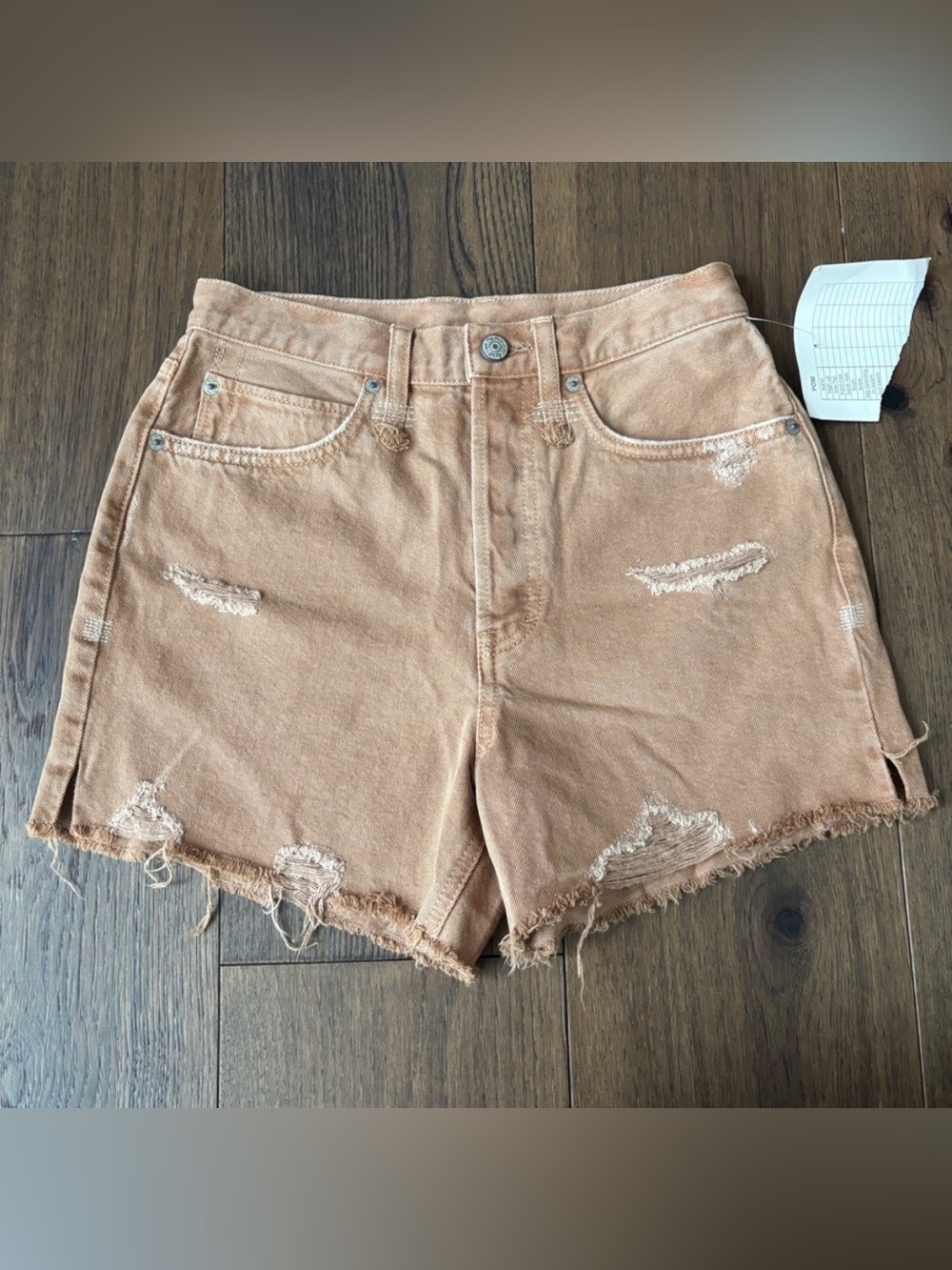 Free People Women’s Size 26 Brown Denim Button Fly Shorts Cut Off Raw Hem
